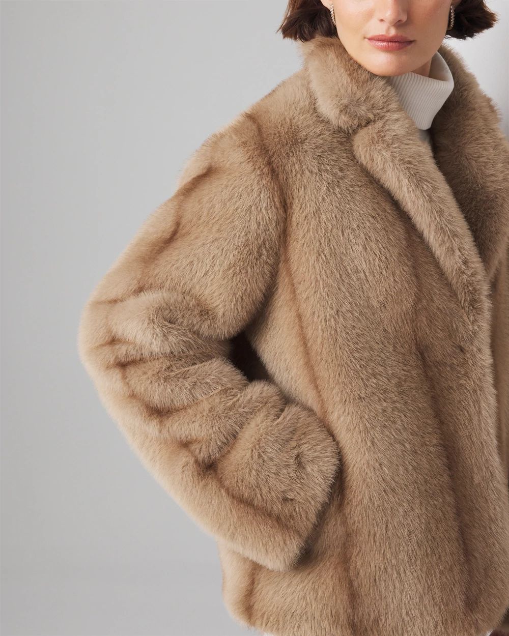 White house black market faux fur coat top